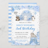 水彩冬の北極動物子供の誕生日 招待状 (正面/裏面)