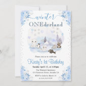 水彩冬の北極動物1st誕生日 招待状 (正面)
