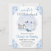 水彩冬の北極動物1st誕生日 招待状 (正面)