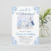 水彩冬の北極動物1st誕生日 招待状 (スタンド正面)