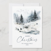 水彩冬の国の風景クリスマス シーズンカード (正面)