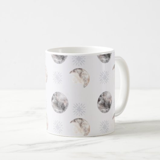 水彩冬の夜の月模様 コーヒーマグカップ (正面右)