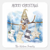 水彩冬の女性格言メリークリスマス スクエアシール (正面)