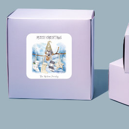 水彩冬の女性格言メリークリスマス スクエアシール