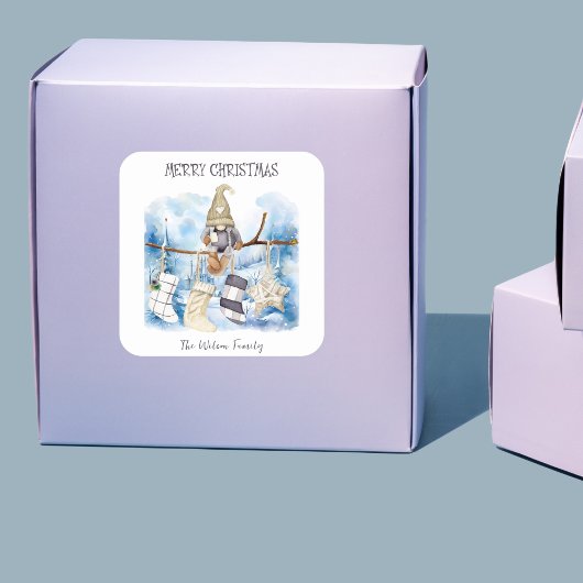 水彩冬の女性格言メリークリスマス スクエアシール