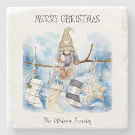 水彩冬の女性格言メリークリスマス ストーンコースター