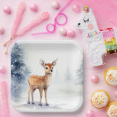 水彩冬の子鹿 ペーパープレート (パーティー)