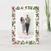 水彩冬の実とグリーン フェスティブ フォト シーズンカード (正面)