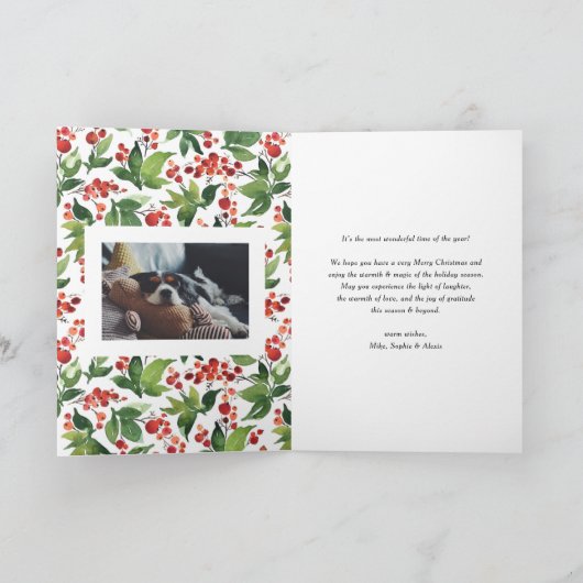 水彩冬の実とグリーン フェスティブ フォト シーズンカード (内部)