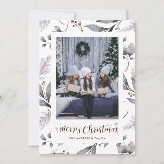 水彩冬の実と緑のクリスマスカード シーズンカード (正面)