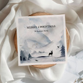 水彩冬の山のクリスマス スタンダードカクテルナプキン