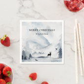 水彩冬の山のクリスマス スタンダードカクテルナプキン (インサイチュ)