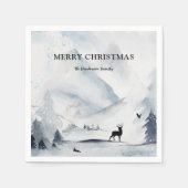 水彩冬の山のクリスマス スタンダードカクテルナプキン (正面)
