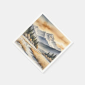 水彩冬の山の谷 スタンダードカクテルナプキン (角)