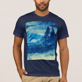 水彩冬の山の風景絵画の Tシャツ