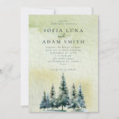 水彩冬の山結婚の木 招待状 (正面)
