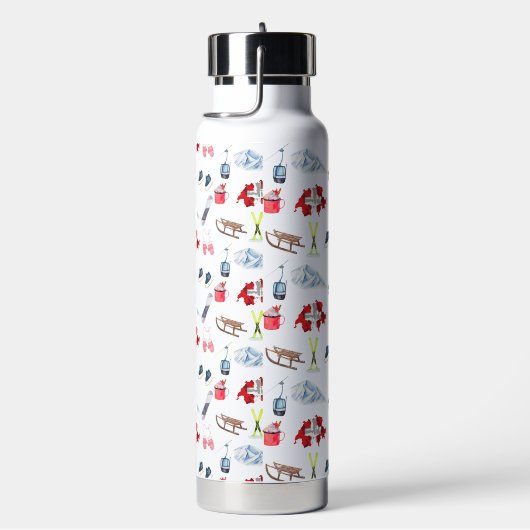 水彩冬の旅行をテーマにした水彩画 ウォーターボトル (右面)