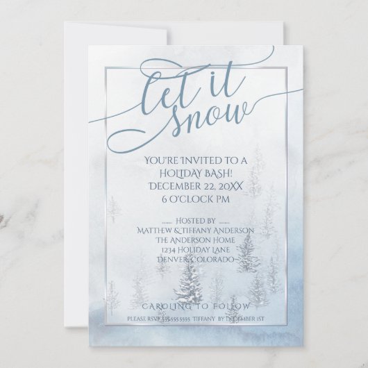 水彩冬の木々 招待状 (正面)