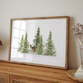 水彩冬の木と鹿 ポスター