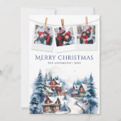 水彩冬の村フォトコラージュクリスマス シーズンカード (正面)