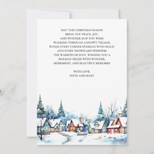 水彩冬の村フォトコラージュクリスマス シーズンカード (裏面)
