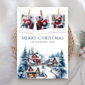 水彩冬の村フォトコラージュクリスマス シーズンカード