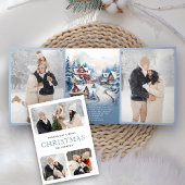 水彩冬の村フォトコラージュクリスマス 三つ折りクリスマスカード