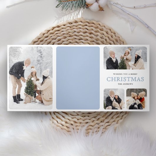 水彩冬の村フォトコラージュクリスマス 三つ折りクリスマスカード