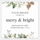 「水彩冬の松と白い花 スクエアシール (正面)