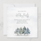水彩冬の松の木のホリデーパーティー 招待状 (正面)