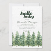 水彩冬の松の木の雪の赤ちゃんシャワー 招待状 (正面)