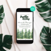 水彩冬の松の木の雪の赤ちゃんシャワー 招待状