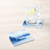 水彩冬の松の木を再利用可能 スクエアペーパーコースター (インサイチュ)