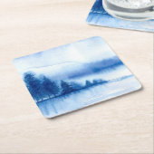 水彩冬の松の木を再利用可能 スクエアペーパーコースター (アングル)