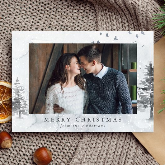 水彩冬の松の木写真 シーズンカード