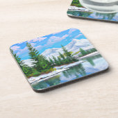 水彩冬の松の木雪山 コースター (左側)
