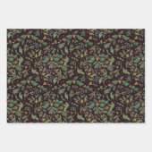 水彩冬の松の花とクリスマスツリー ラッピングペーパーシート (正面)