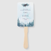 水彩冬の松林の結婚式プログラム ハンドファン (正面)