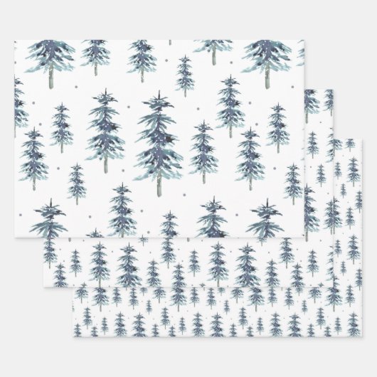 水彩冬の松模様 ラッピングペーパーシート (セット)