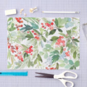 水彩冬の果実と緑 薄葉紙 (クラフト)