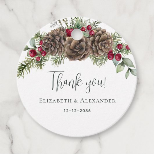 水彩冬の果実パインクリスマスパイン結婚ズ フェイバータグ (正面)