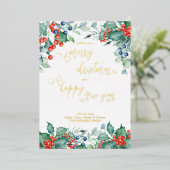 水彩冬の果実ホリー書道金ゴールド 箔シーズンカード (立ち正面)