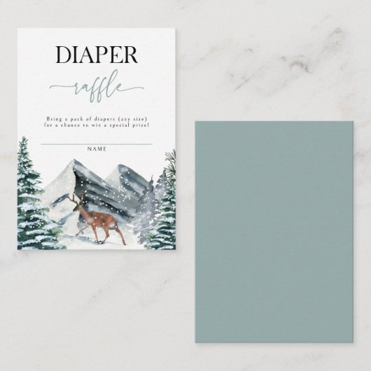 水彩冬の森おむつラッフルベビーシャワー エンクロージャーカード (正面/裏面)