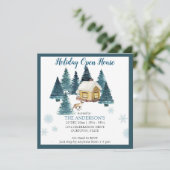 水彩冬の森のキャビンのホリデーオープンハウス 招待状 (スタンド正面)