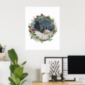 水彩冬の森のクリスマス ポスター (ホームオフィス)