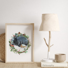 水彩冬の森のクリスマス ポスター