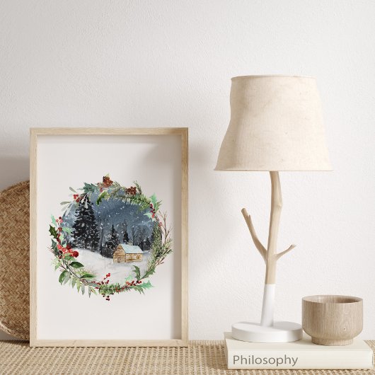 水彩冬の森のクリスマス ポスター
