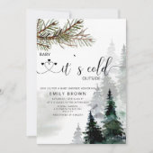 水彩冬の森のベイビーシャワー 招待状 (正面)