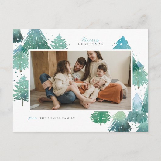 水彩冬の森の休日の写真はがき シーズンポストカード (正面)