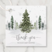 水彩冬の森の灰色の赤ちゃんシャワー フェイバータグ (正面)